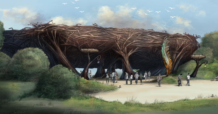 Artist Impression of the Lost Feather Stage at Kynren - The Storied Lands.